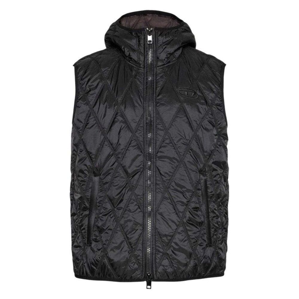 Diesel Mens Logo Quilted Vest / Black